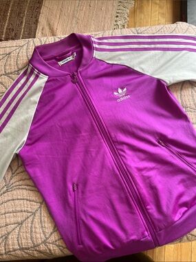 adidas Women’s Magenta Bomber Track Jacket with Grey Sleeves